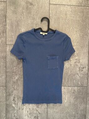 Madewell Garment-Dyed Ribbed Crewneck Pocket Tee Blue Size XS EUC
